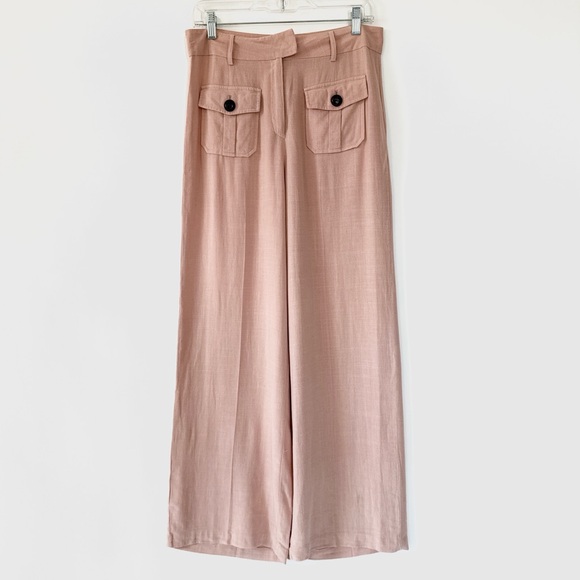 Blush Boutique Pants - Wide Leg Soft Peach Linen Trousers with Front Flap Pockets